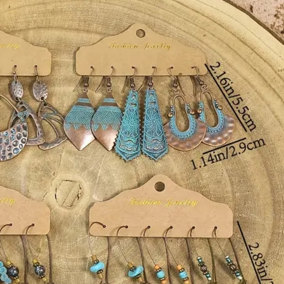 copper turquoise Tribal earring bundle Boho JEWELRY - Picture 5 of 6